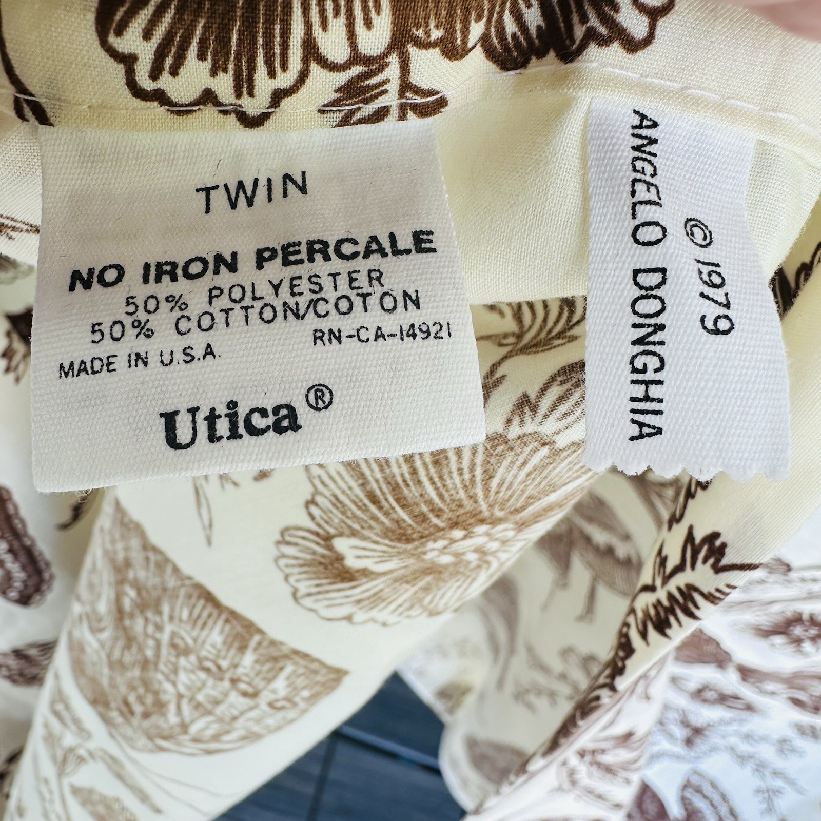 Vintage Utica Brown Butterfly Toile Flat Sheet 1979 Angelo Donghia Print Twin Sz