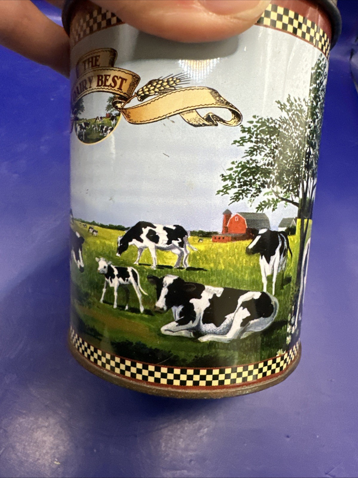 Our Dairy Best Decorative Milk Can Tin with Cows & Calves on Pasture 6″ Tall