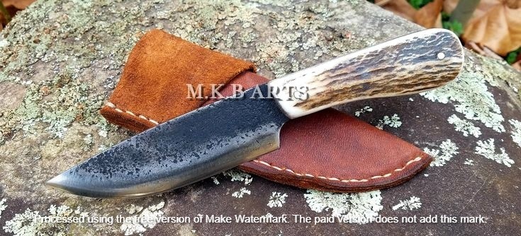 HANDMADE CARBON STEEL HUNTING BOWIE Survival KNIFE STAG HANDLE WITH SHEATH