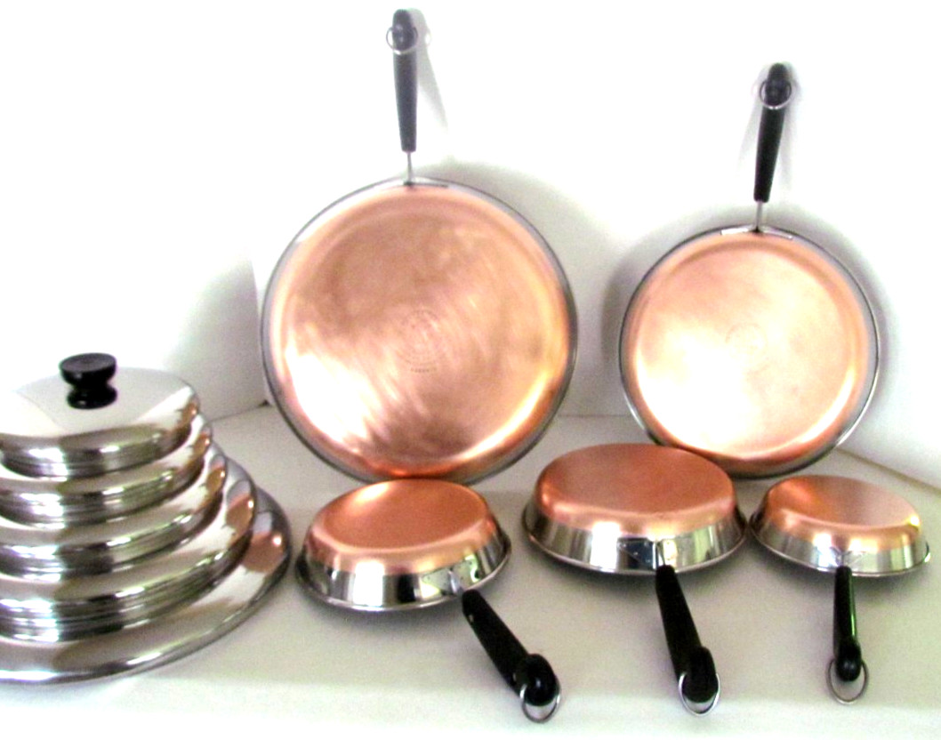 REVERE WARE PRE 68 SKILLET LOT FRYERS, SKILLETS PANS ORIGINAL LIDS EXCELLENT