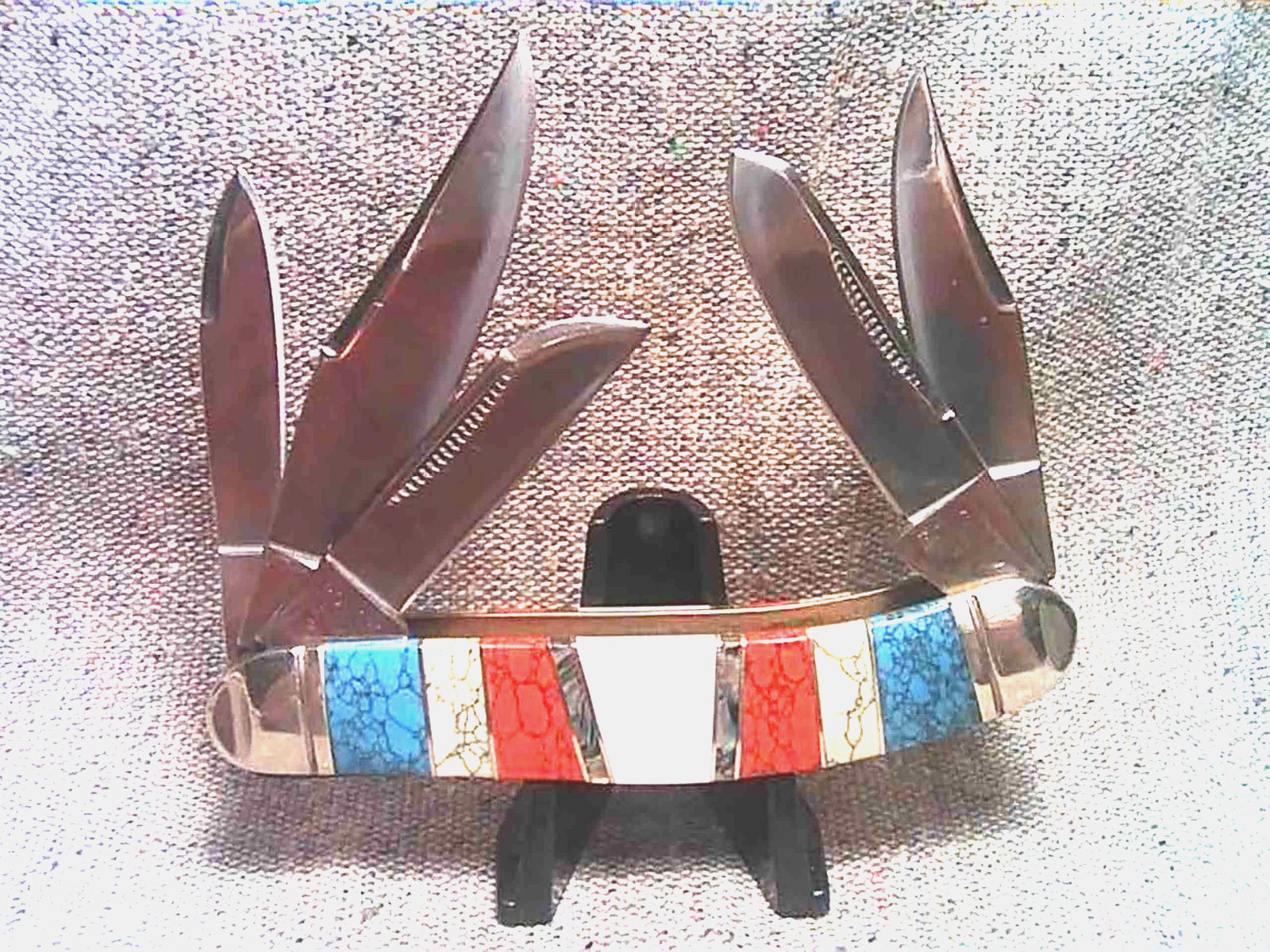 CLASSIC SOWBELLY POCKET KNIFE 5-BLADE STOCKMAN MOTHER of PEARL/TURQUOISE, 3-3/4″
