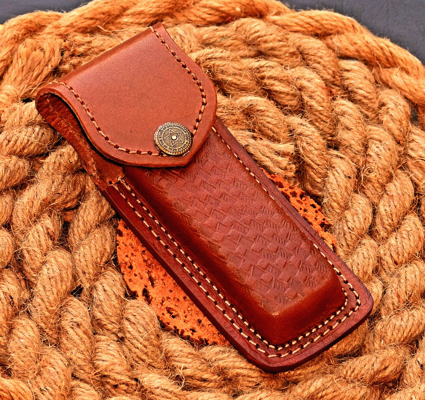 CUSTOM HANDCRAFT GENUINE LEATHER SHEATH FOLDING BLADE KNIFE HOLSTER 1362