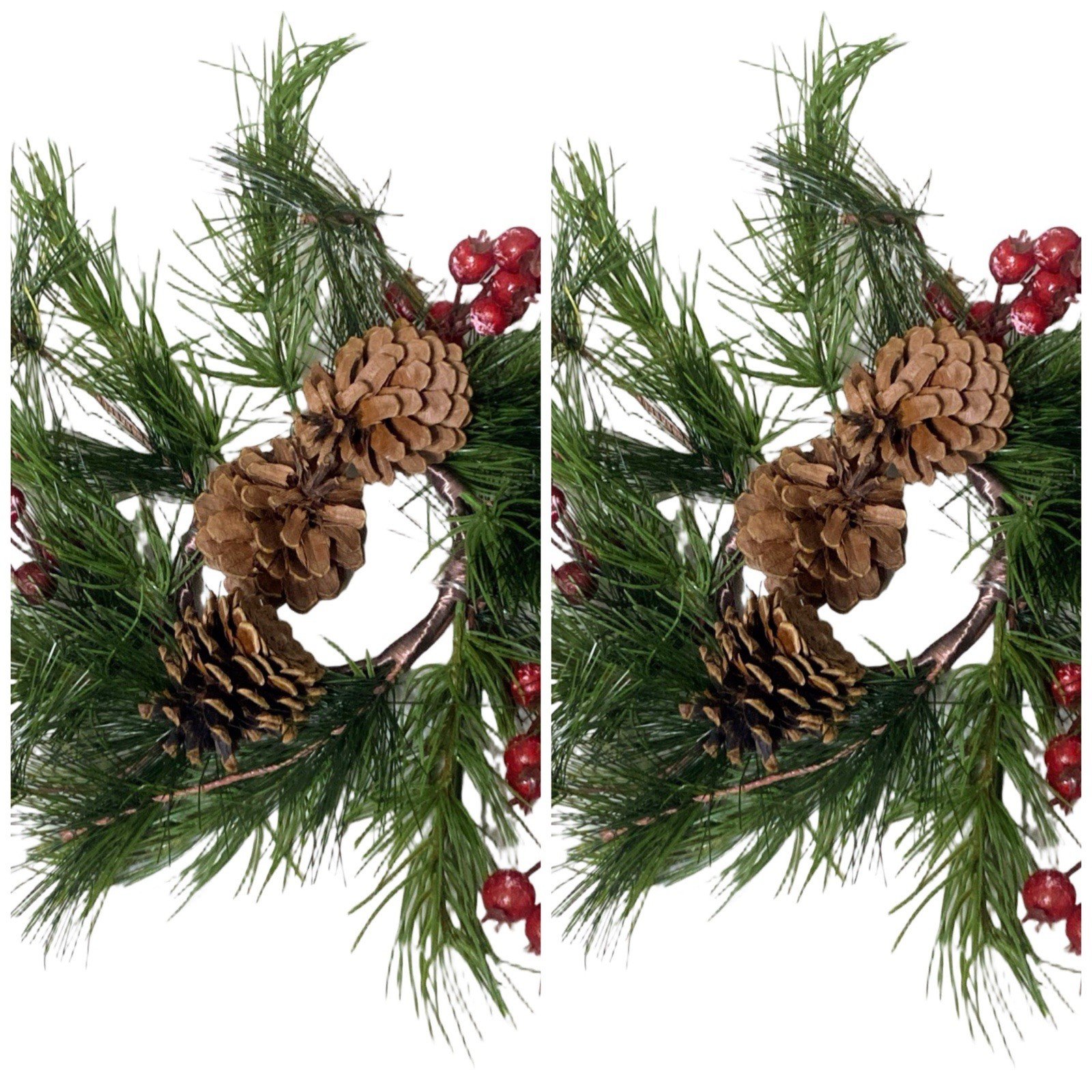 Lot-2 Vntg Christmas Wreath 12” Plastic Red Berry Pine pinecones