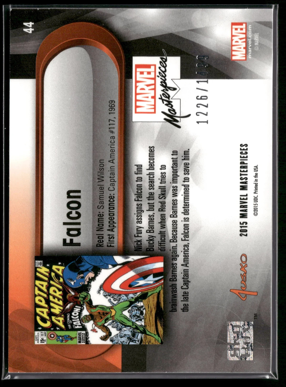 2015 Upper Deck Marvel Masterpieces Falcon #44 Base Serial Numbered