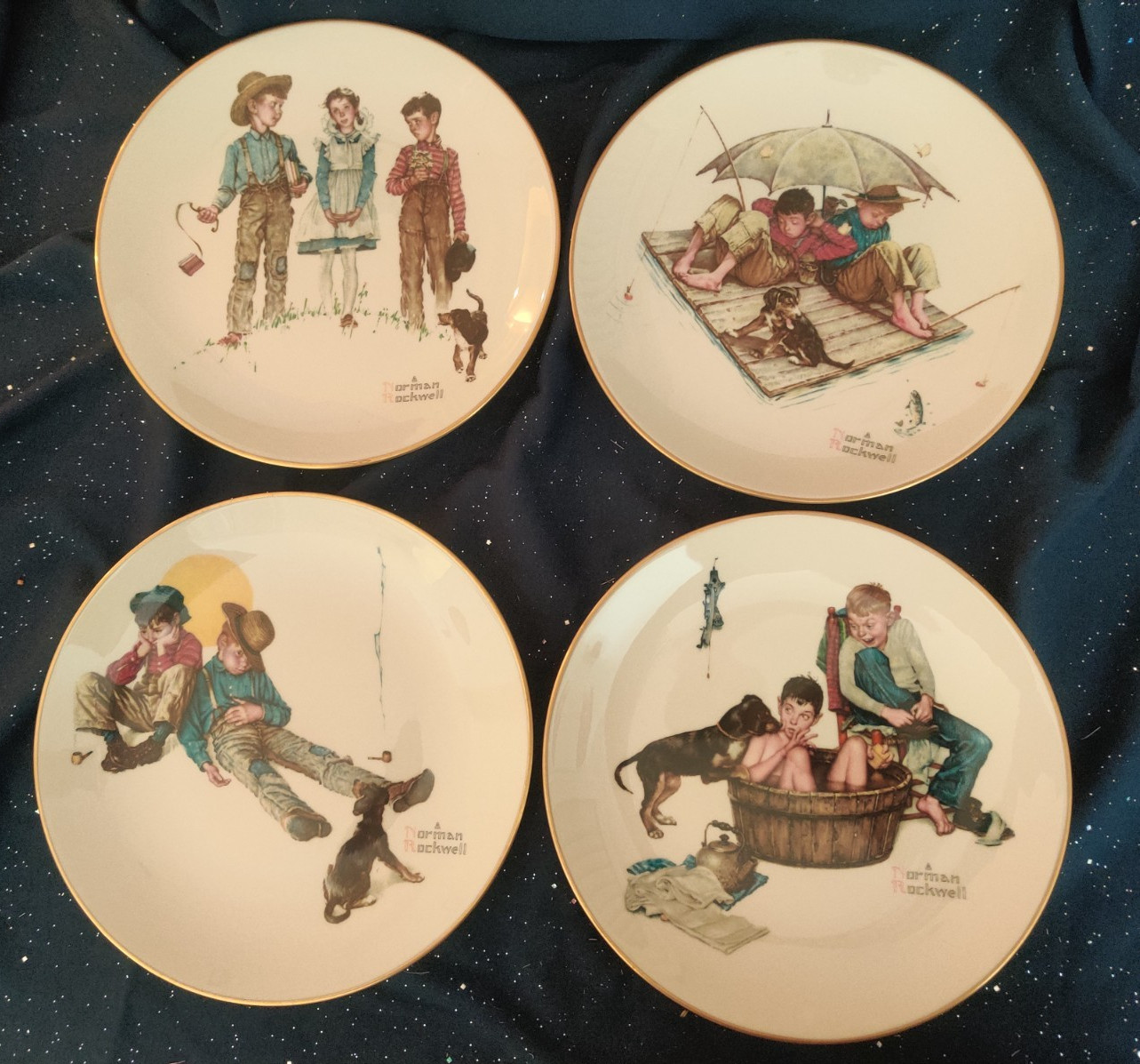 Norman Rockwell 4 Seasons 10.75 in Plates Gorham 1975 NIB NOS Young Love