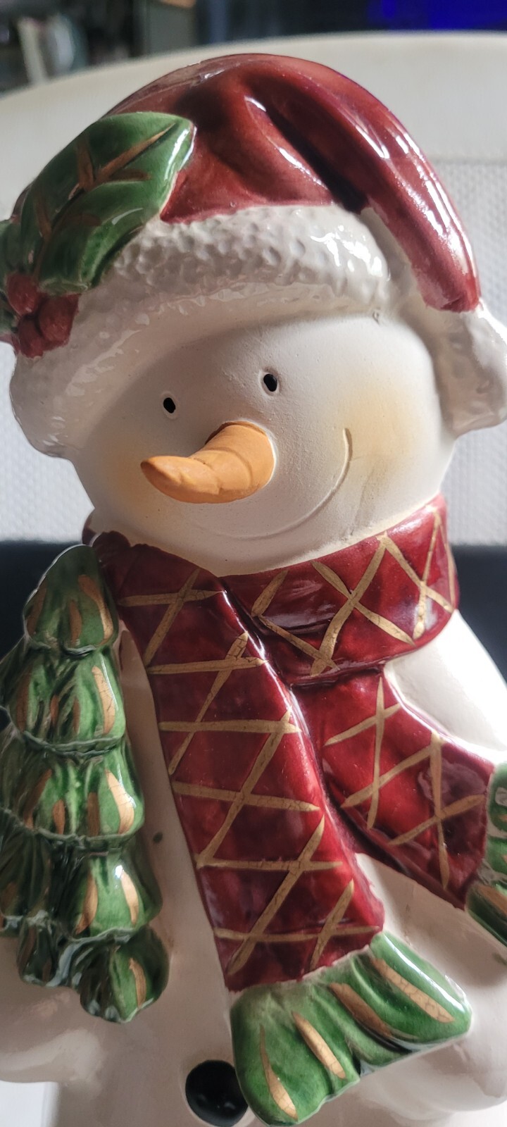 13.5 Inches Tall Ceramic Snowman Scarf Tabletop Christmas Decoration Holiday