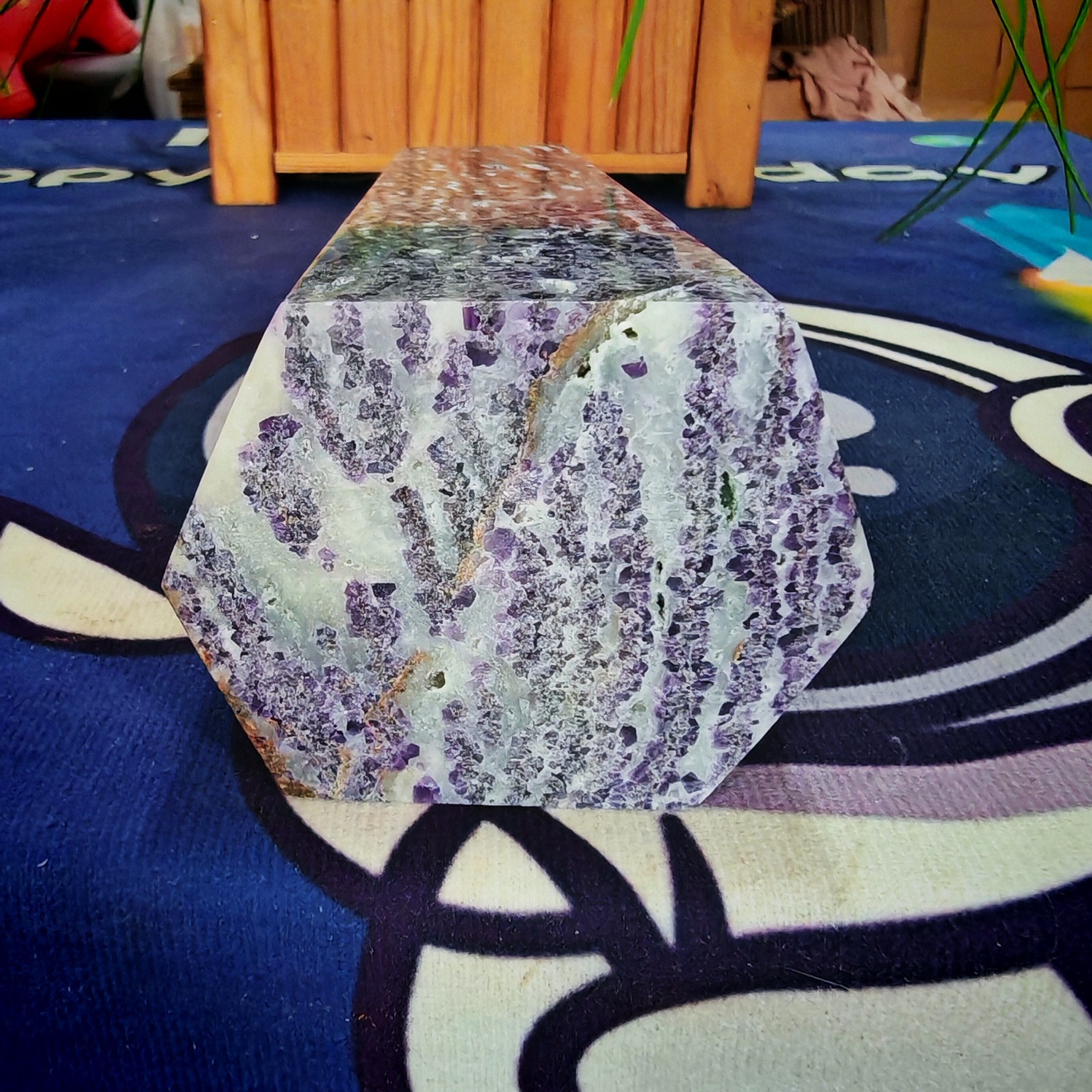 3.41LB TOP Natural fluorite quartz carved obelisk crystal wand point tower