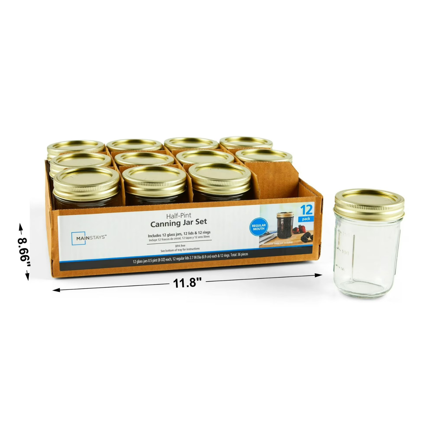 48 Pack 8oz Mason Jars, Regular Mouth Half Pint Canning Jars with Lids and Rings