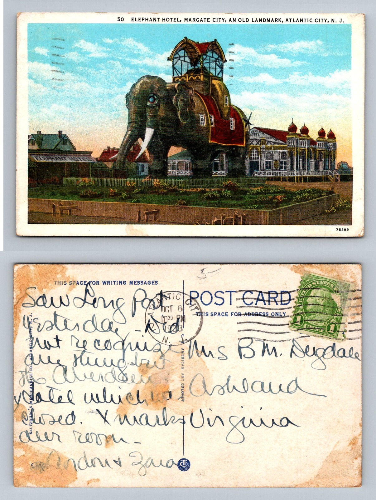 Margate City, NJ-New Jersey, Elephant Hotel Old Landmark Vintage c1933 Postcard