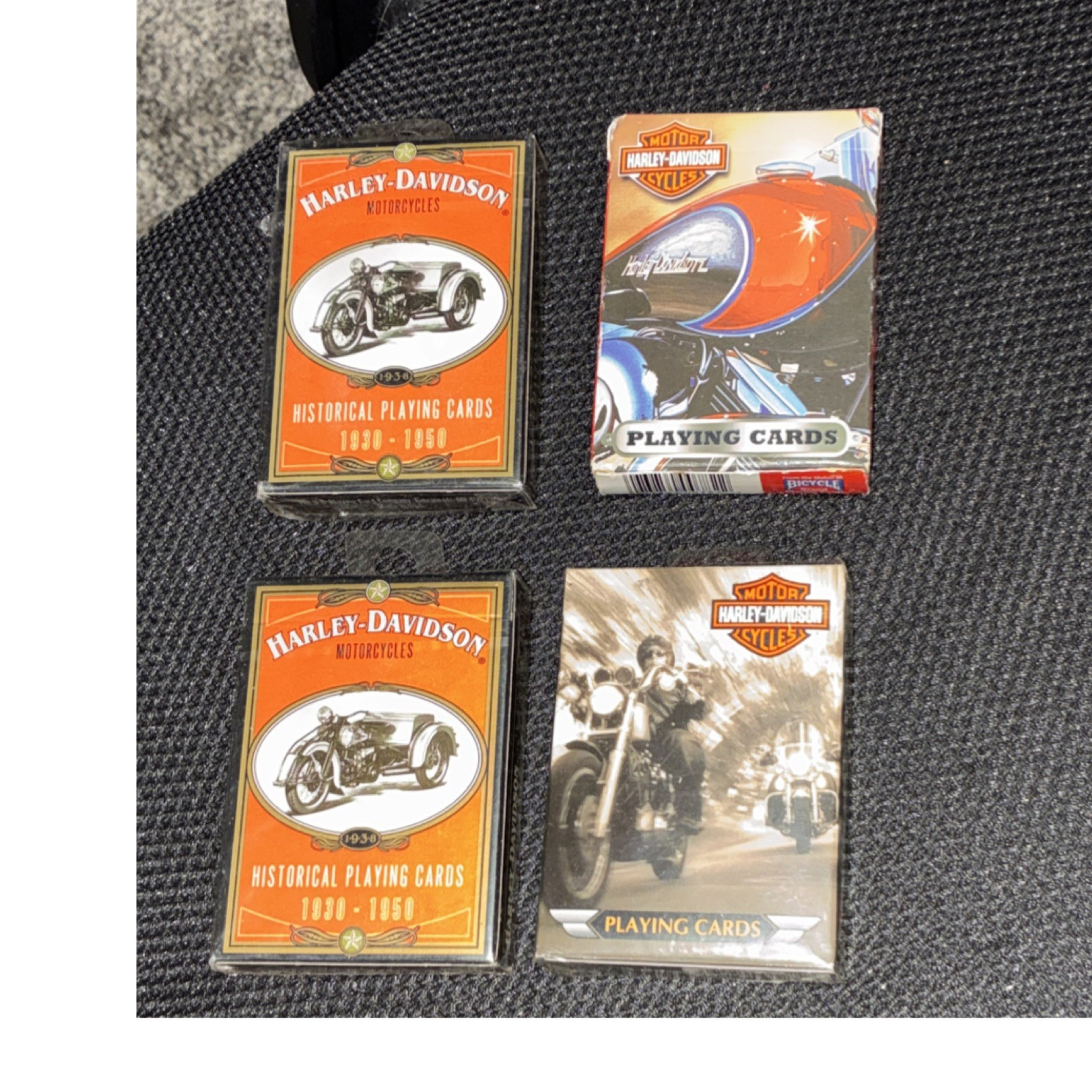 Harley-Davidson Lot of 4 Playing Card Decks Historical 1930-1950