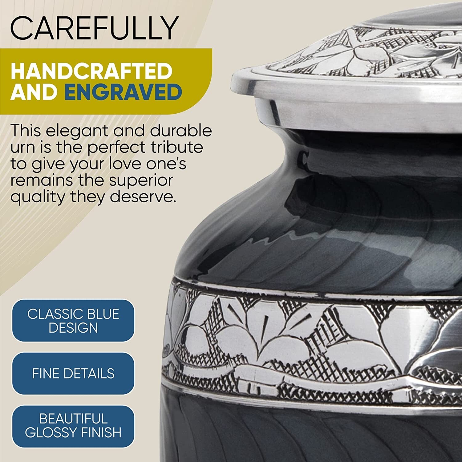 Dark Gray Cremation Urn for Adult Human Ashes with Velvet Bag
