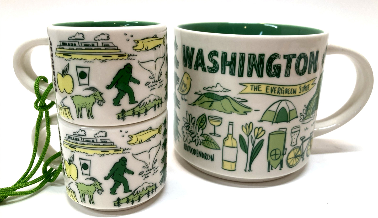 Starbucks Washington Coffee Mug 14oz & 2 Demitasse 2oz Mug Across the Globe 2019