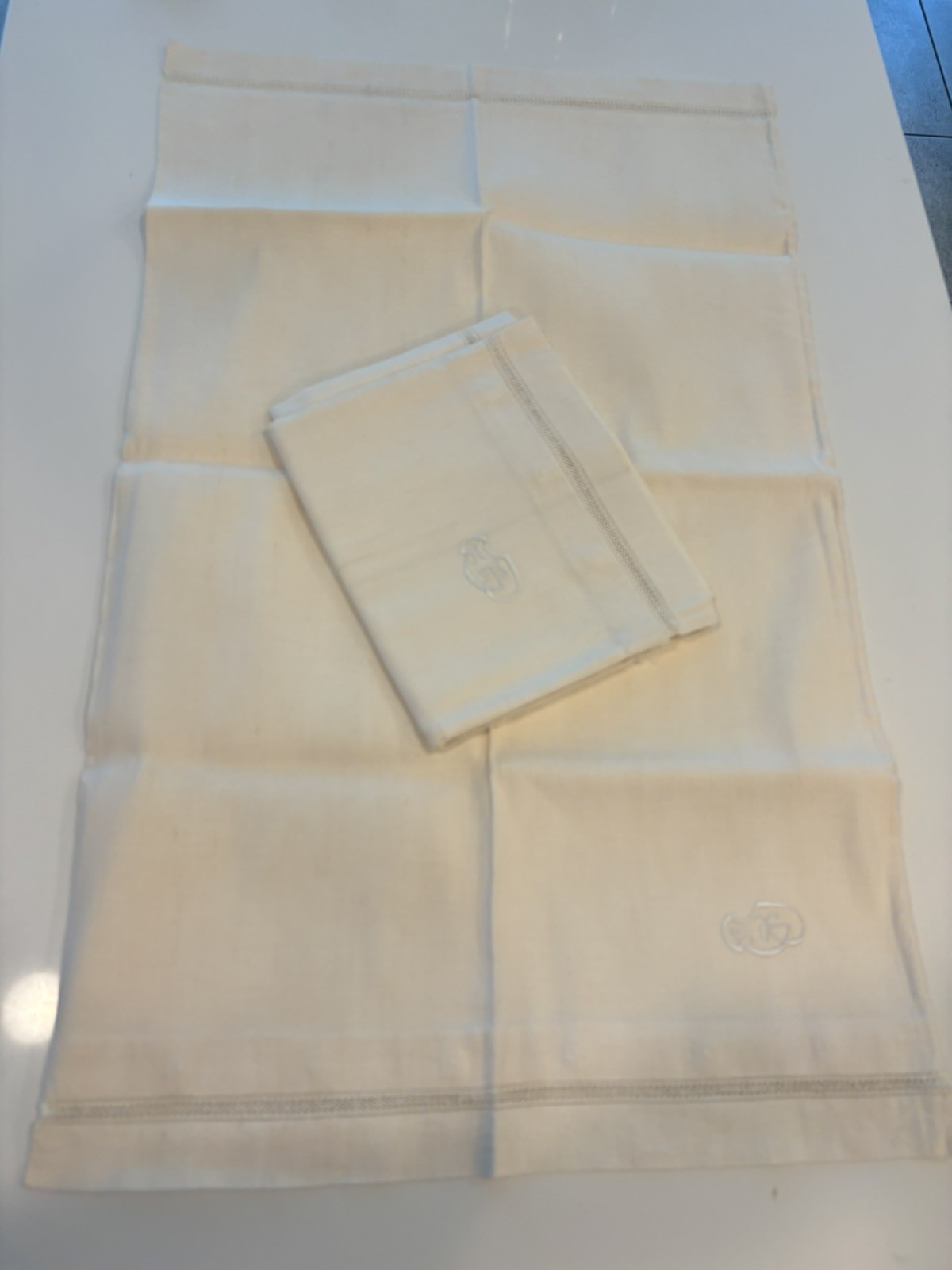 2 Vintage Embroidered French Linen Pillow Shams With Buttons standard