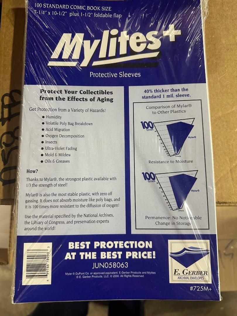 100 E. Gerber Standard 725 Comic Book Mylites+ True Acid Free Comic Book Bags