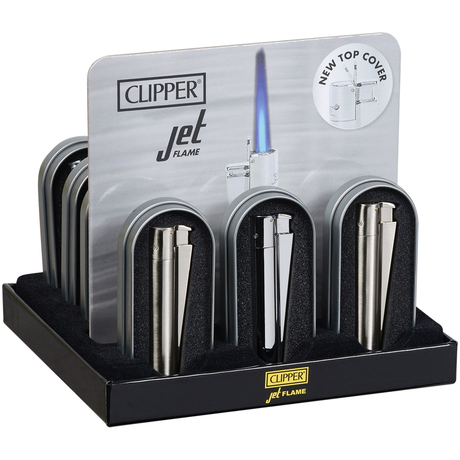 Clipper Metal Jet Lighter – Refillable, Includes Case. SILVER Box of 12 Lighters
