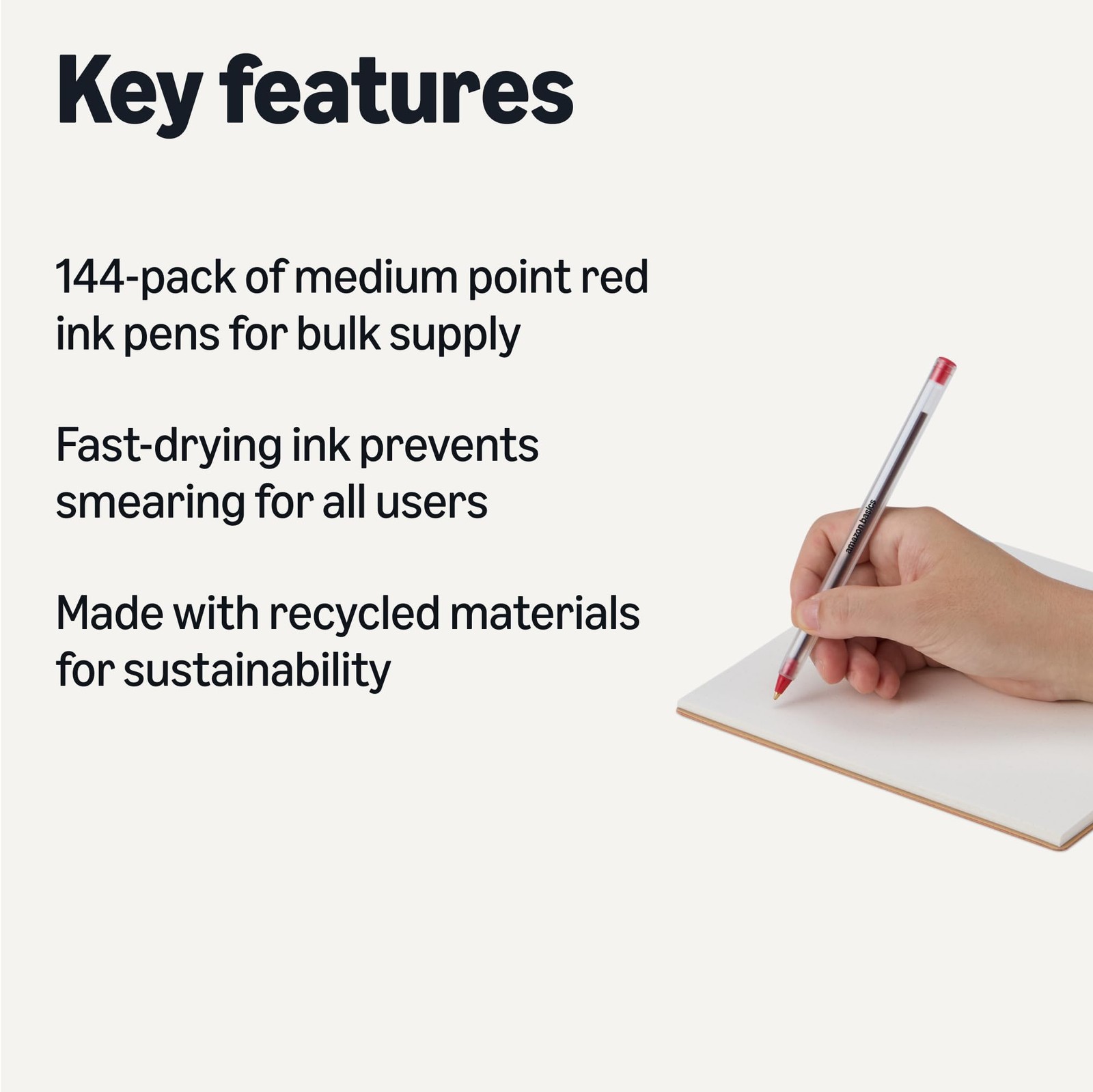 Amazon Basics Ballpoint Pens, Medium Point 1.0mm, 1 Count (Pack of 144), Red