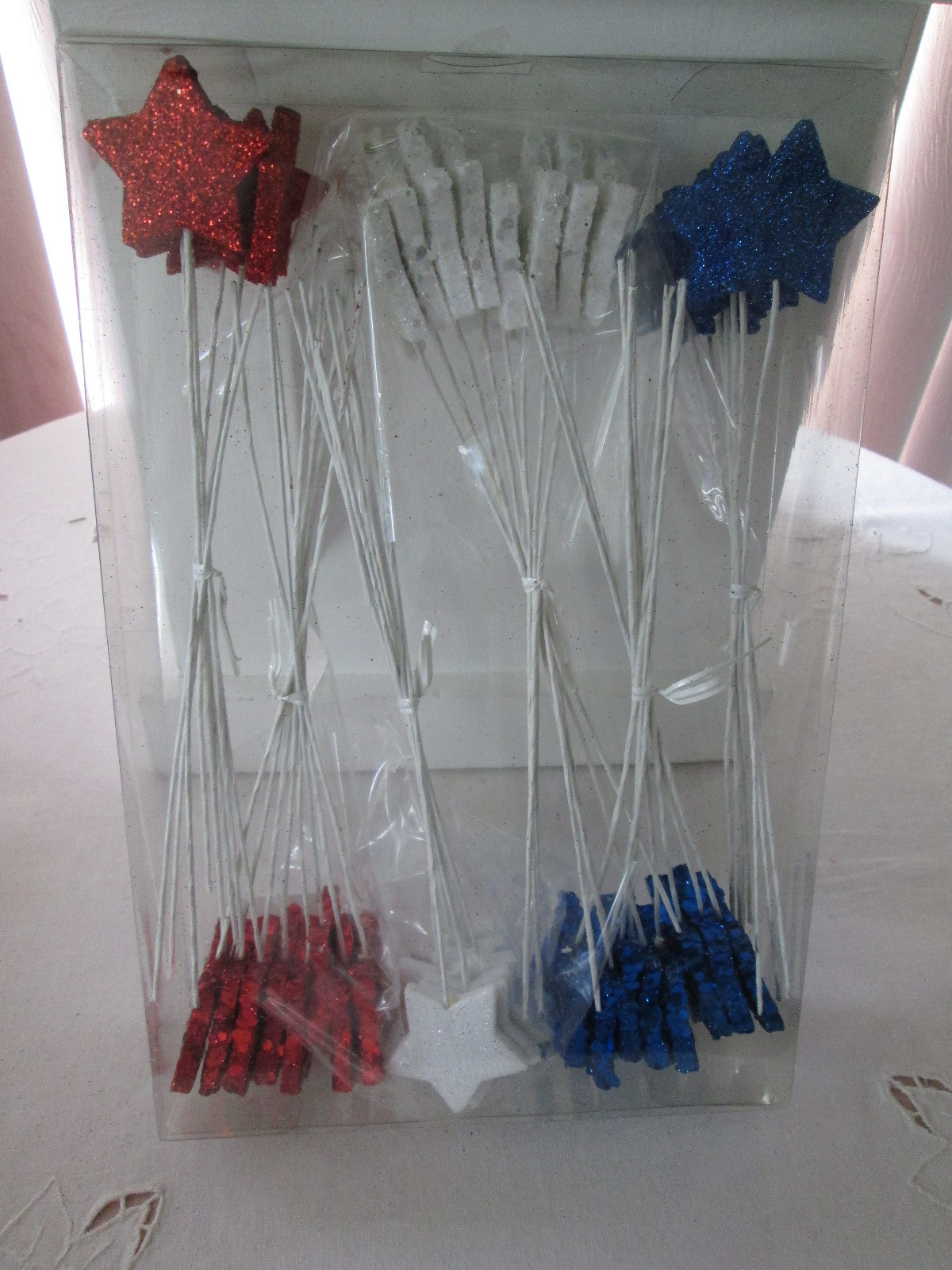VTG Pkg 48 Assted Patriotic Flat Star Decoration Picks, Patriotic 4th of July