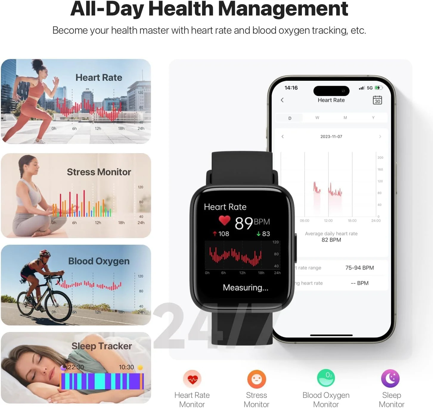 JeeJTek Smart Watches for Men Women – 1.83″ HD 2025 Fitness Tracker with 100 Spo