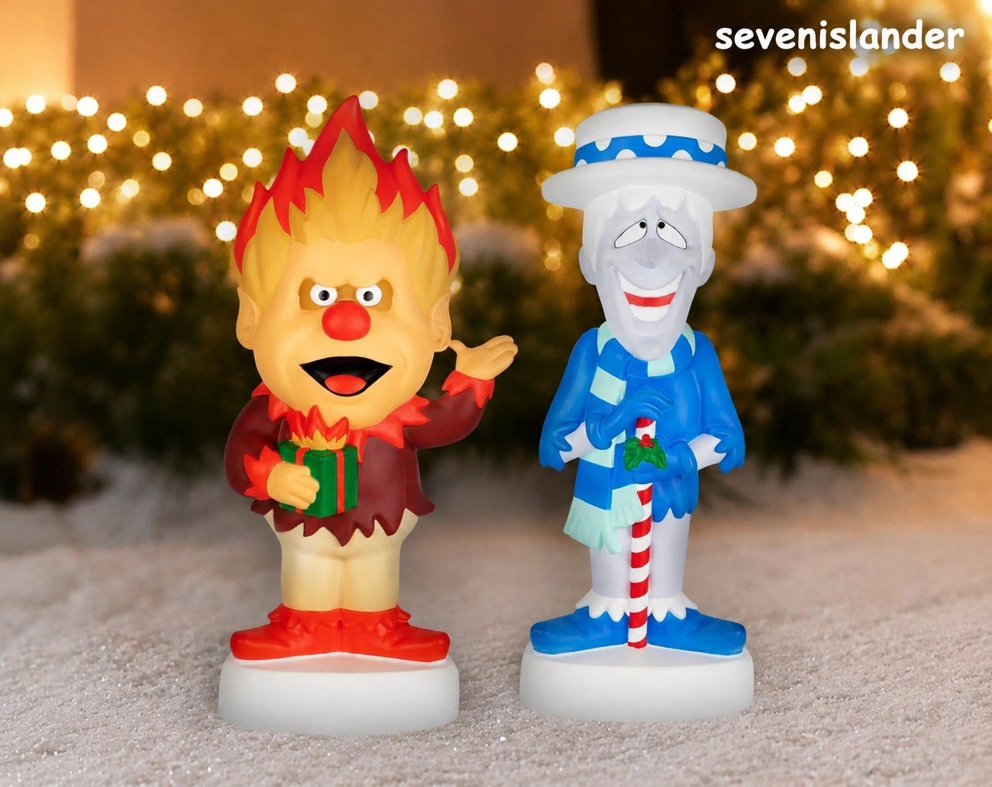 32″ Heat and Snow Miser Set LED Lighted Blow Mold Outdoor Christmas Decor Gemmy