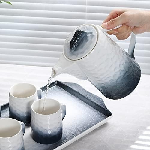 Smoky Grey & White Teapot Coffee Cups Set, TeaPot and 4 cups