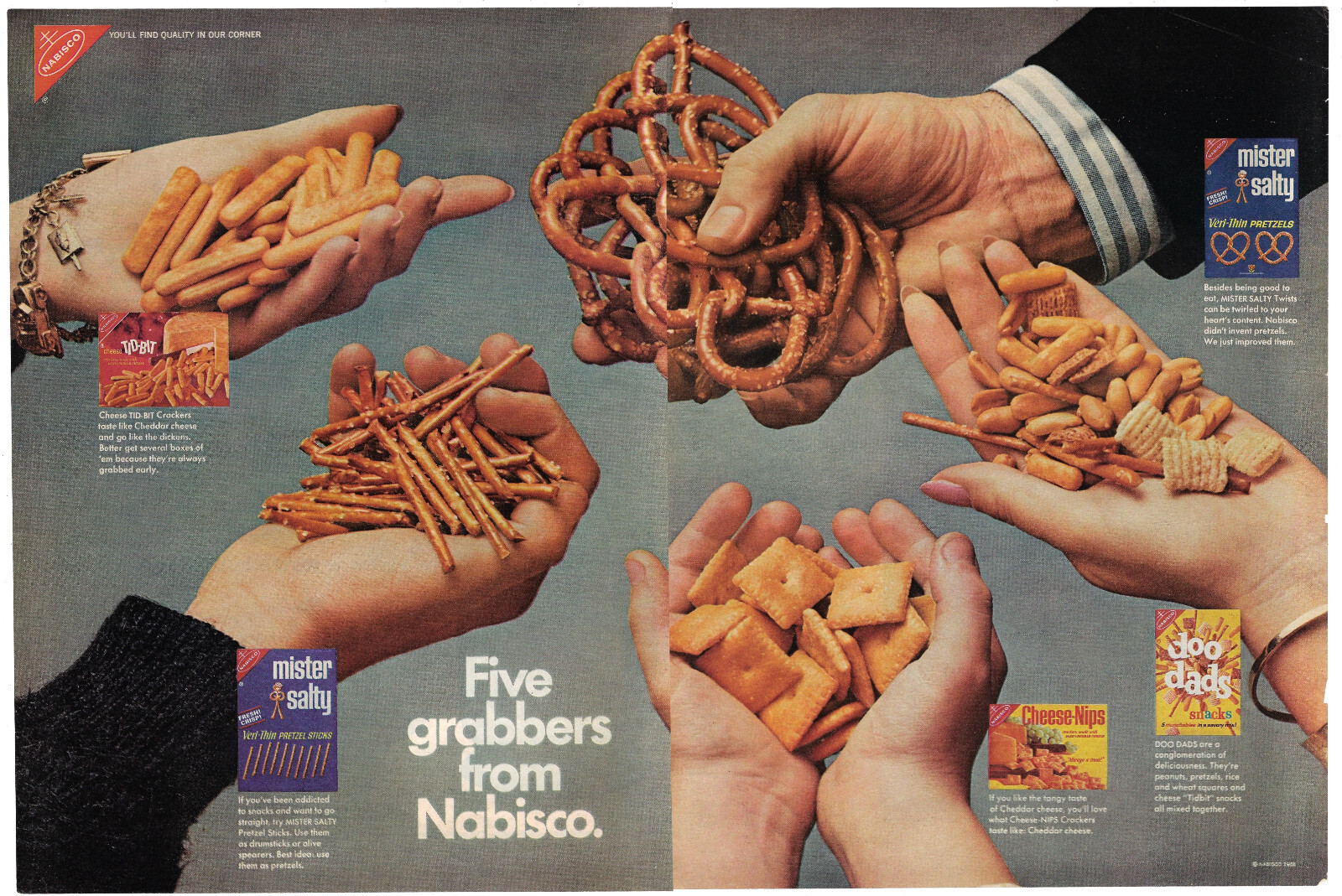 Nabisco Snacks Print Ad Vintage Ad Tid Bit Mister Salty Doo Dads Cheese Nip 1968