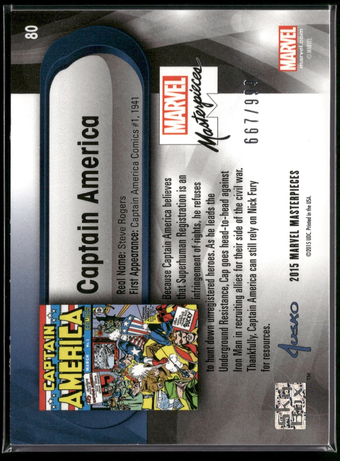 2015 Upper Deck Marvel Masterpieces Captain America #80 Serial Numbered NM