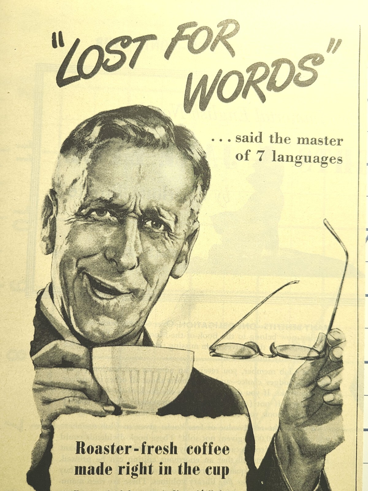 Nescafé Instant Coffee Master Of Languages Lost For Words Vintage Print Ad 1945