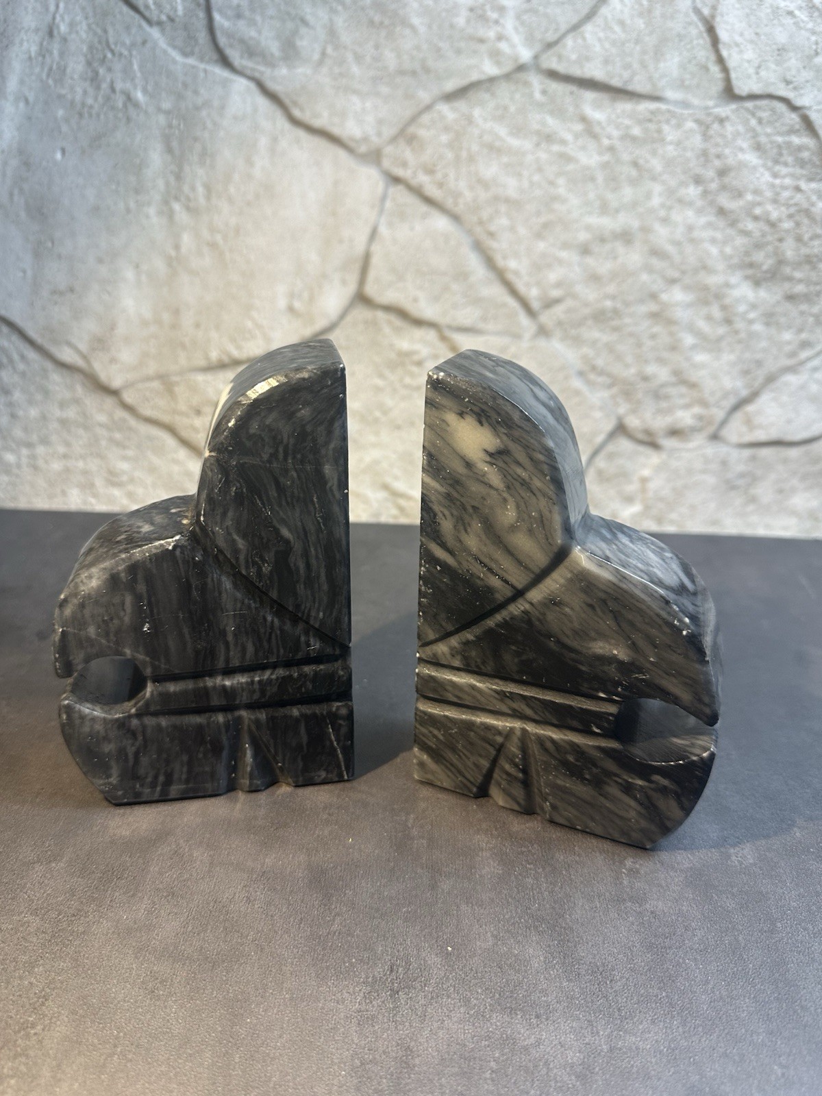 Marble Abstract Black and White Bookends Pair 6″ Asymmetrical Decorative Art