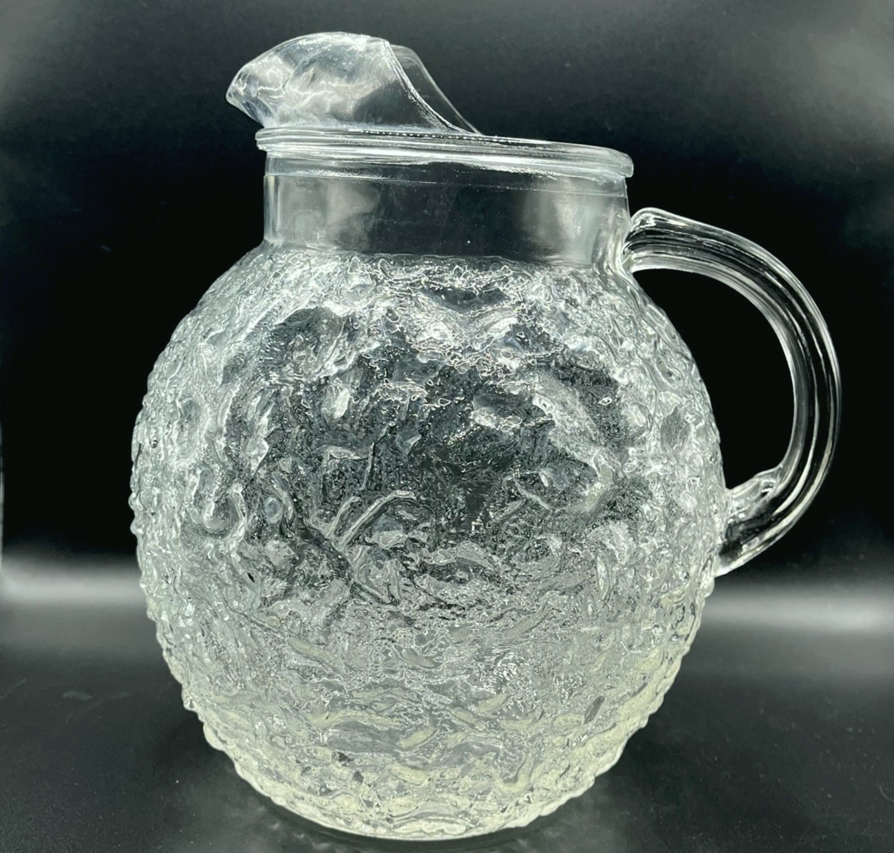VINTAGE MCM Anchor Hocking LIDO MILANO CLEAR GLASS BALL PITCHER JUG Crinkle 1960