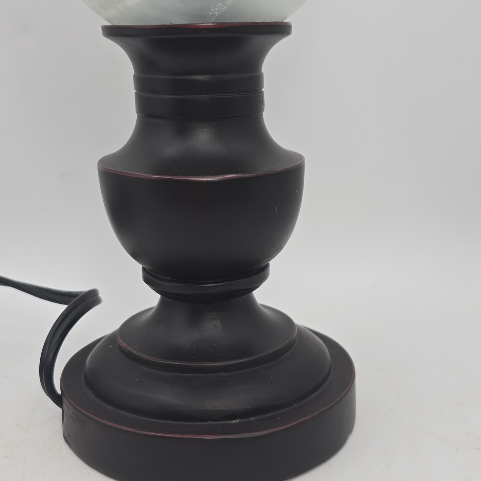 Torchiere Style Bronze Tone Frosted Swirl Art Glass Accent Table Lamp 10.75 In