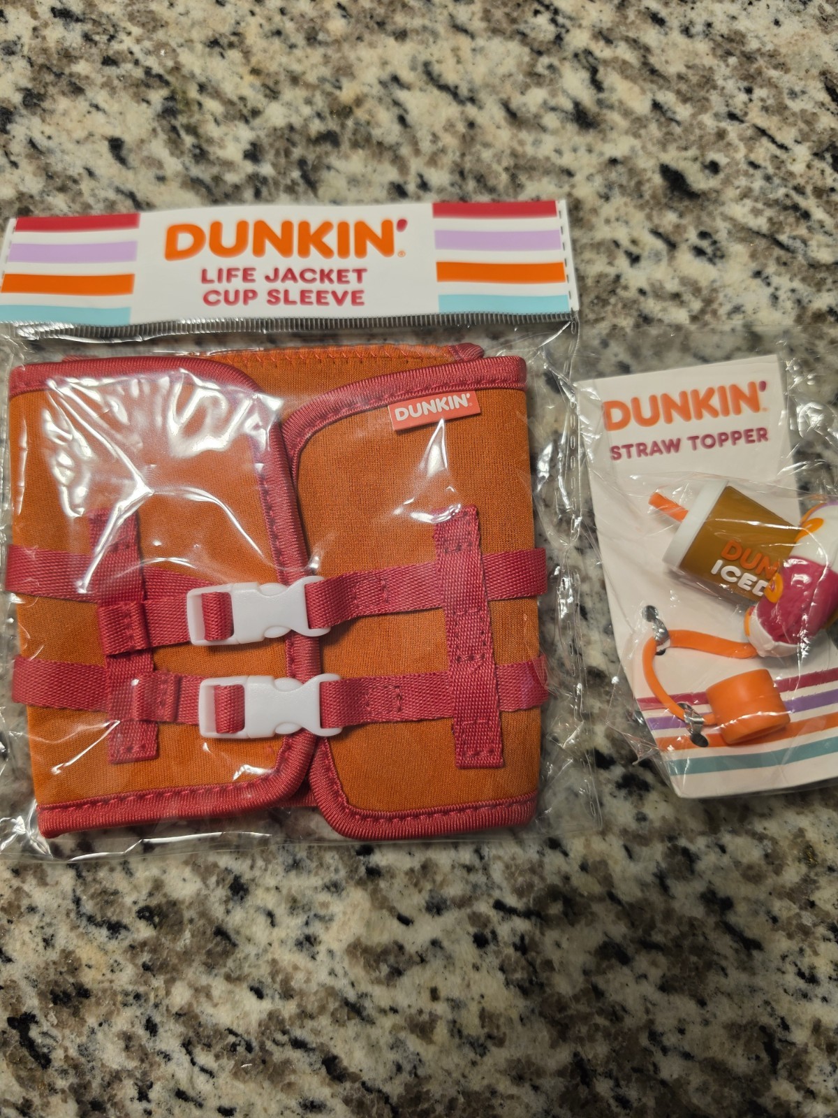 Dunkin’ Life Jacket Cup Sleeve And Pool Float Straw Topper Set Limited 🏝🍩