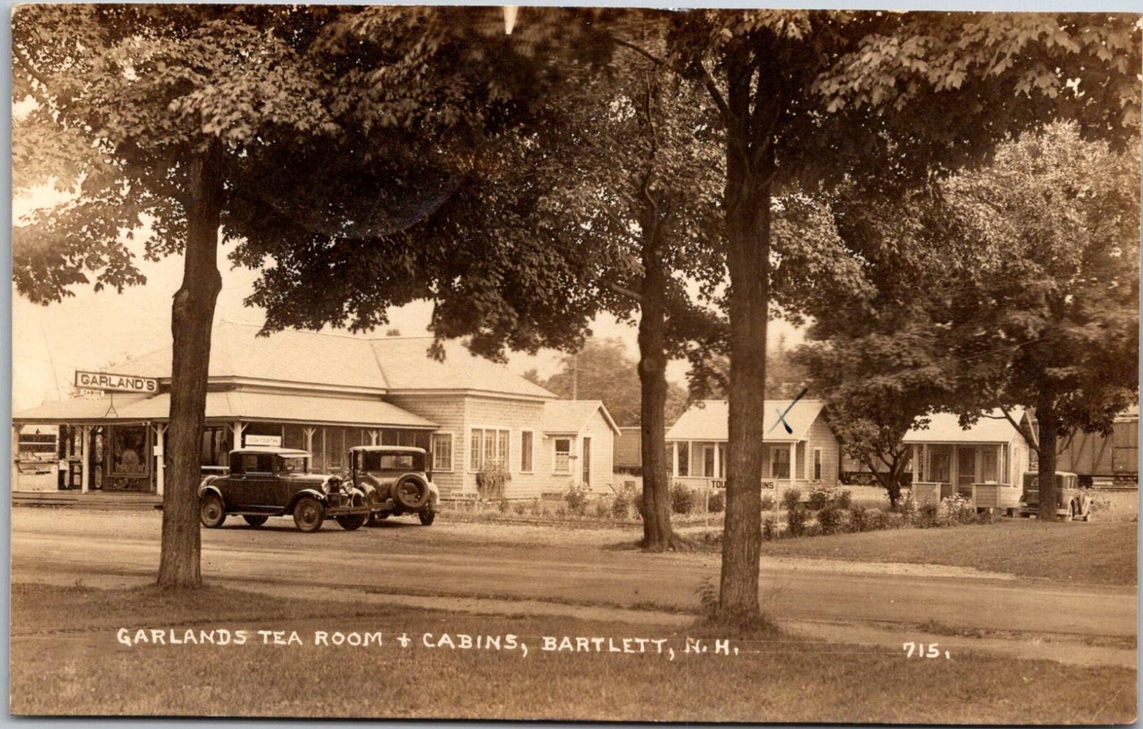 RPPC Garlands Tea Room Cabins Ford Model A Bartlett NH New Hampshire Postcard