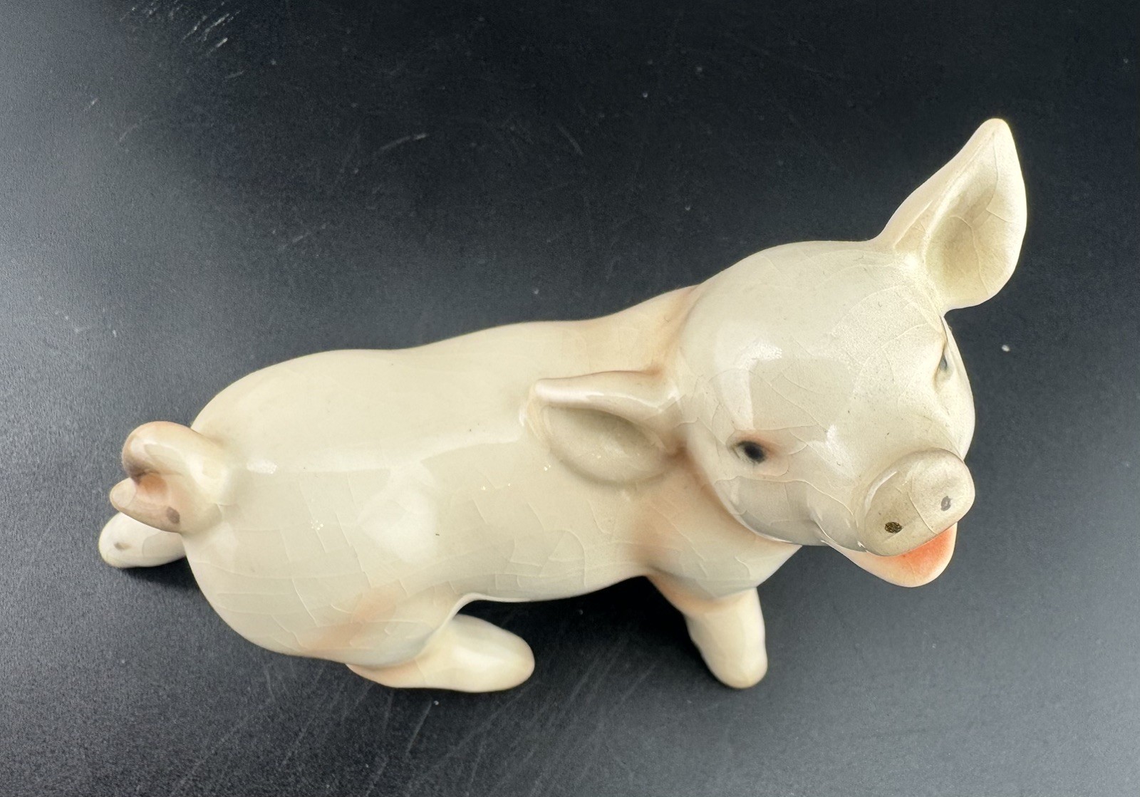 Vintage Goebel W. Germany Pig Figurine – Crackle Glaze – Porcelain – 1950s–1980s