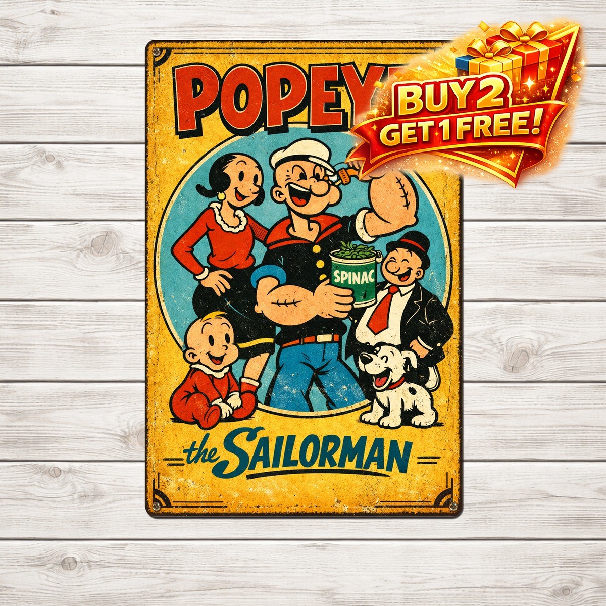 Popeye the Sailorman Vintage Tin Sign 8×12 Retro Wall Home Decor