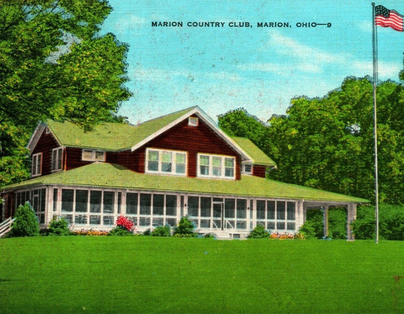 Marion Ohio OH Country Club 1952 Vtg Linen Postcard Kropp Co
