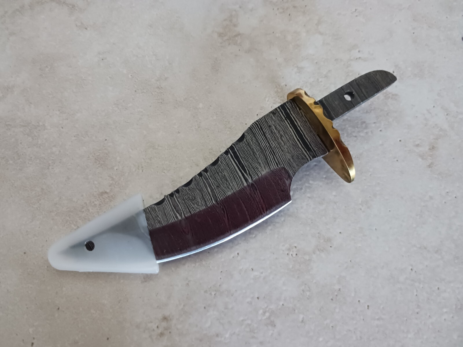 266 Layer Damascus Bowie Hunter 6″ OA Knife Blank, Brass Guard + Leather Sheath