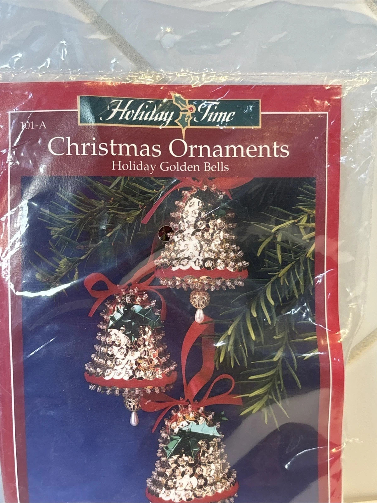 Holiday Sequin Beaded Ornament Kit Golden Bells Push Pin Christmas Vintage NIP