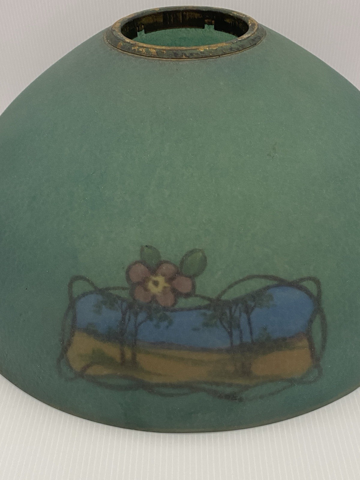 Rare Antique Jefferson Reverse Painted Glass Lamp Shade – Flowers & Ocean Scene