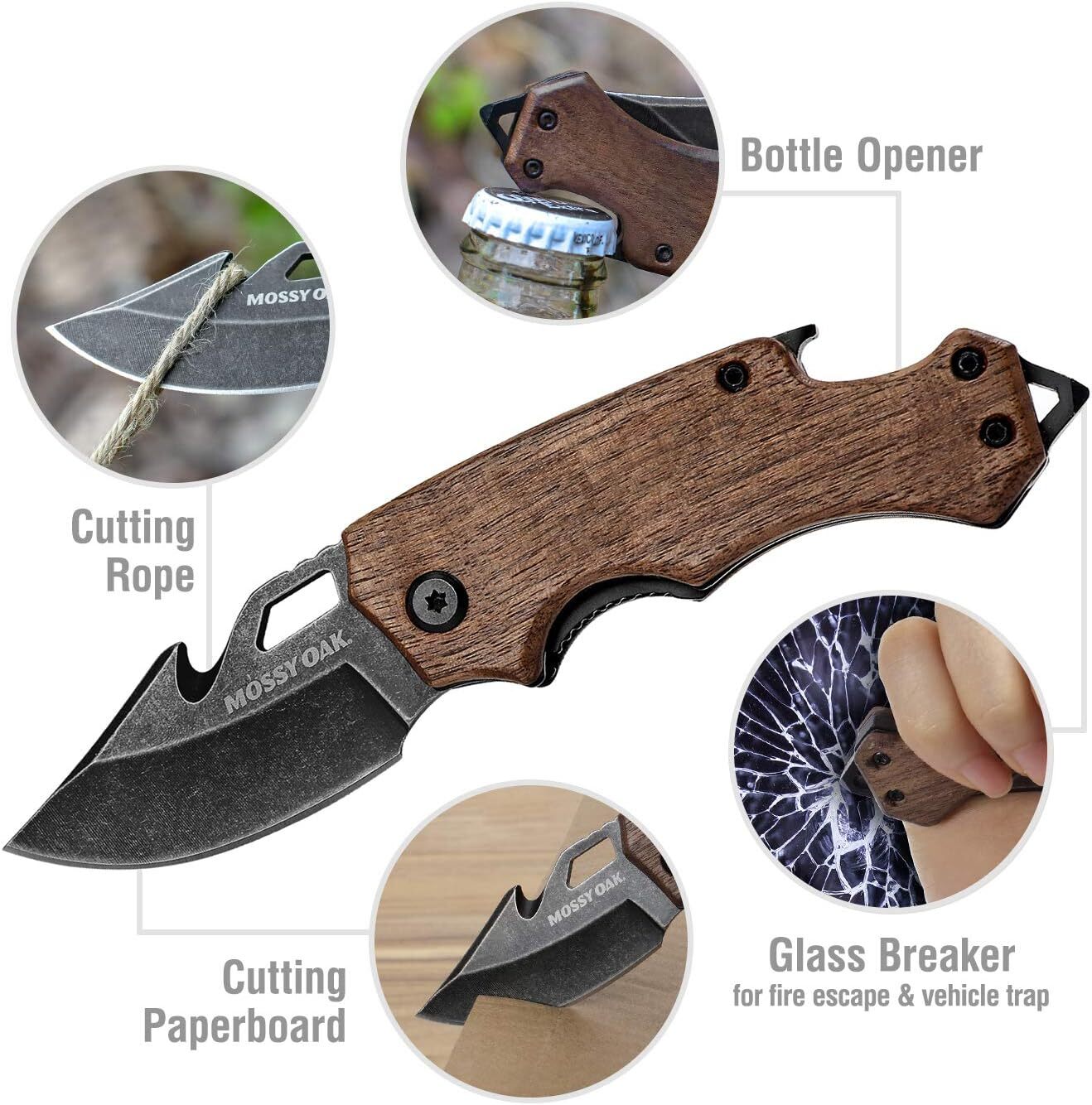 Mossy Oak Mini Folding Pocket Knife Stainless Steel Drop Point Blade Multi-Color