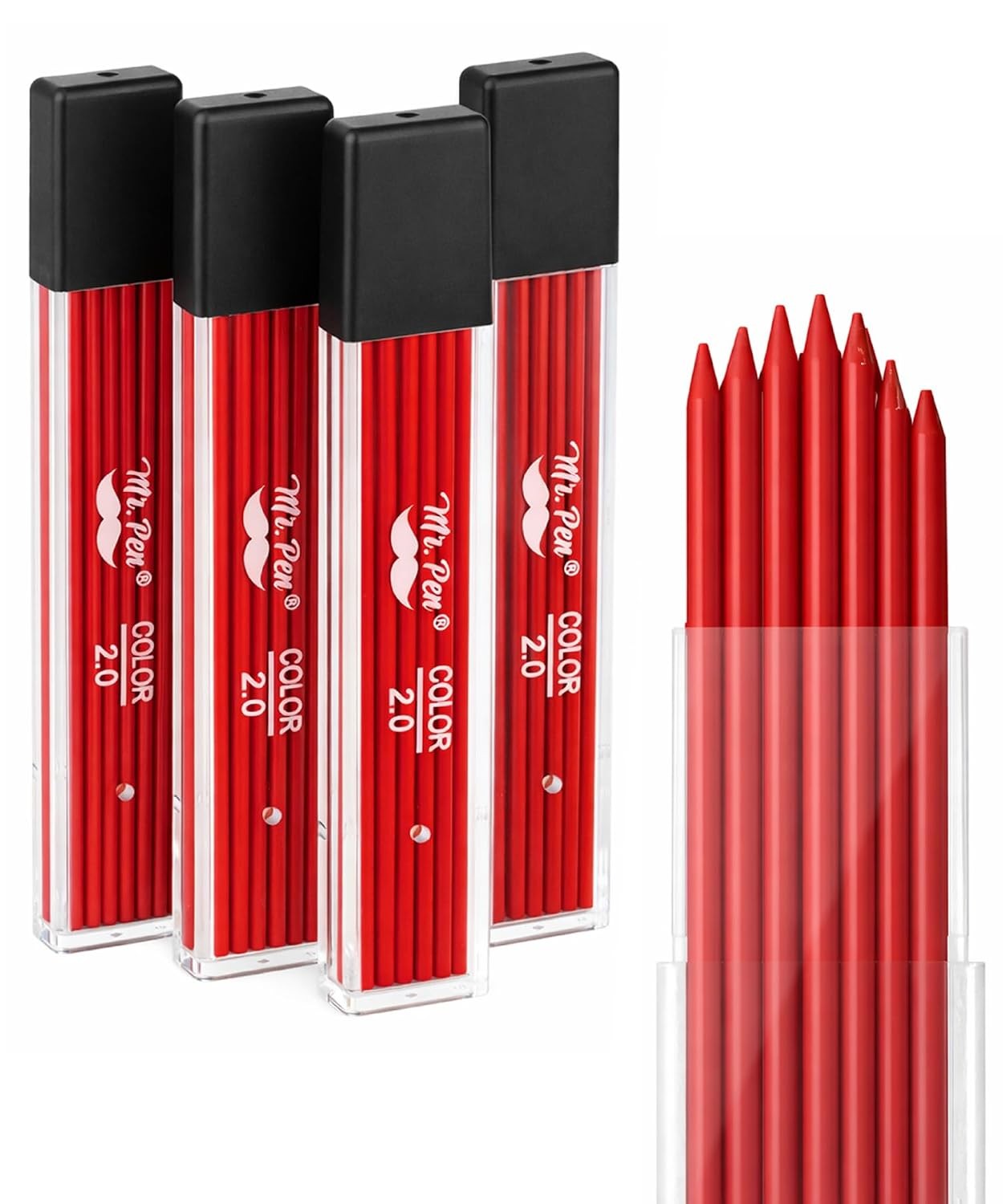 Mr. Pen- 2.0 mm Lead Refills, 48 Pack (12 per Tube), Cherry Red | 90 mm Length,