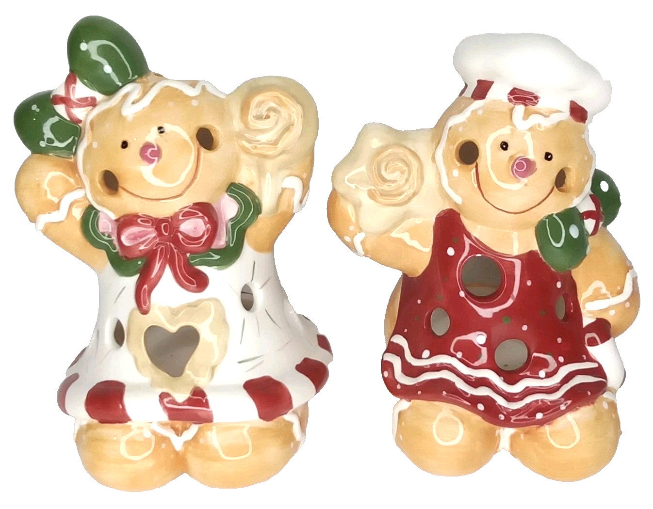 VTG 1990s Old Time Pottery Gingerbread Men Christmas Candle Holder Set Of 2