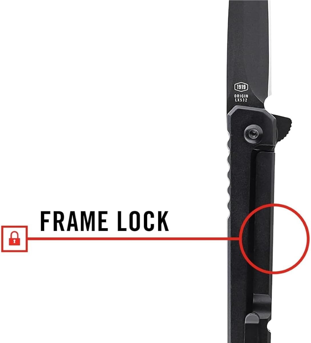 ORIGIN EDC Folding Pocketknife – 3.5″ Black Ti-Nitride Blade, Frame Lock