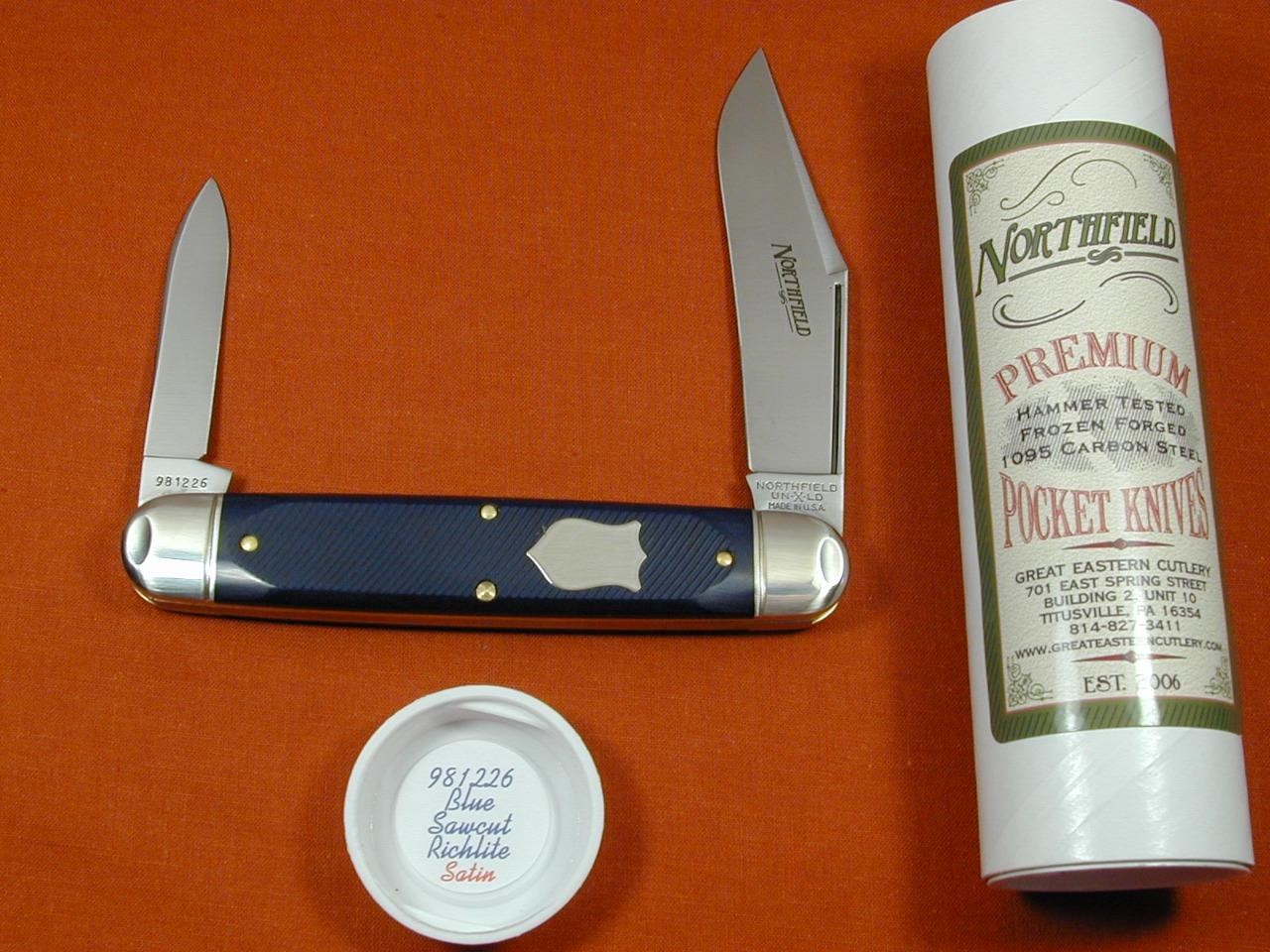 GREAT EASTERN GEC NORTHFIELD BLUE SAWCUT RICHLITE TEXAS STOGIE KNIFE NMIT 981226