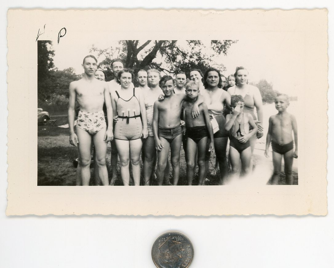 Vintage 1940’s photo / Boy Prays as the Gang All Prepare to Pee in Swimming Hole