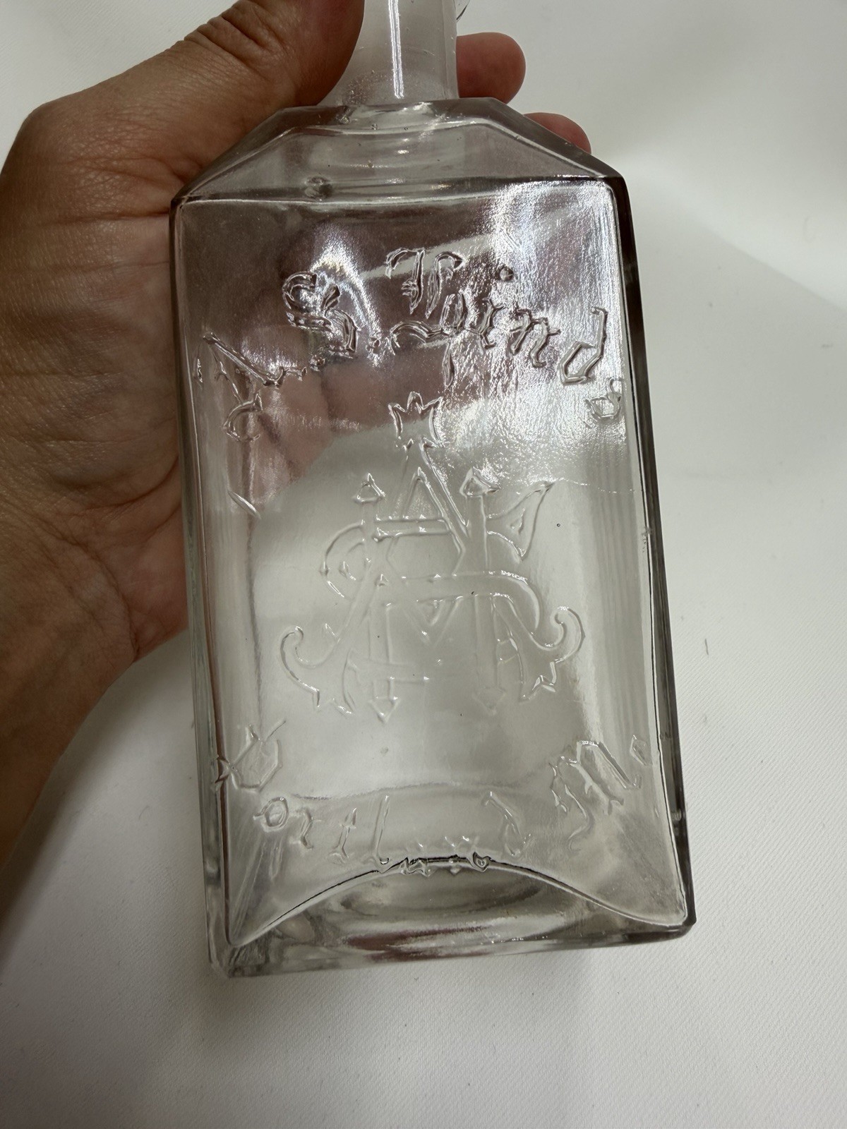 Vintage A.S. Hinds Apothecary Glass Square Bottle Empty Portland Maine ME
