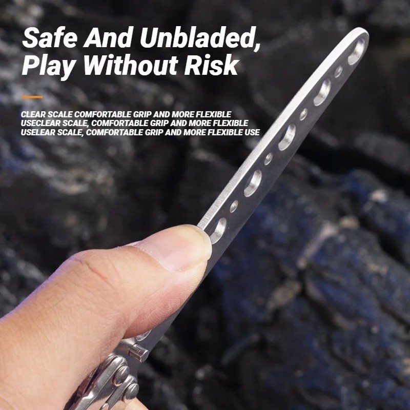 Butterfly Trainer Knife Practice Balisong Dull Training Tool Metal Black Silver