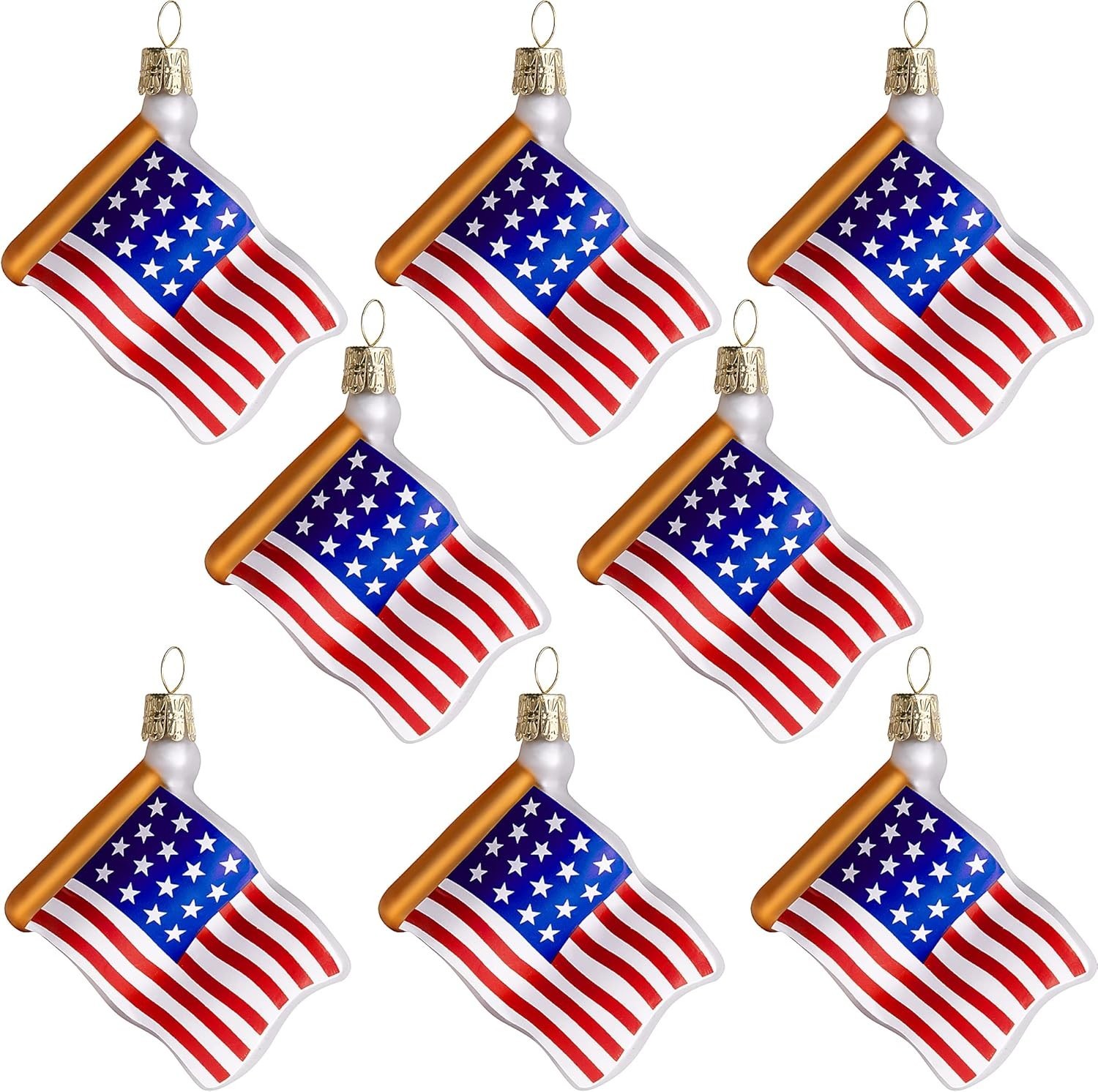 8 PCS American Flag Glass Ornaments, Patriotic Glass Blown Flag Ornaments, 4Th o