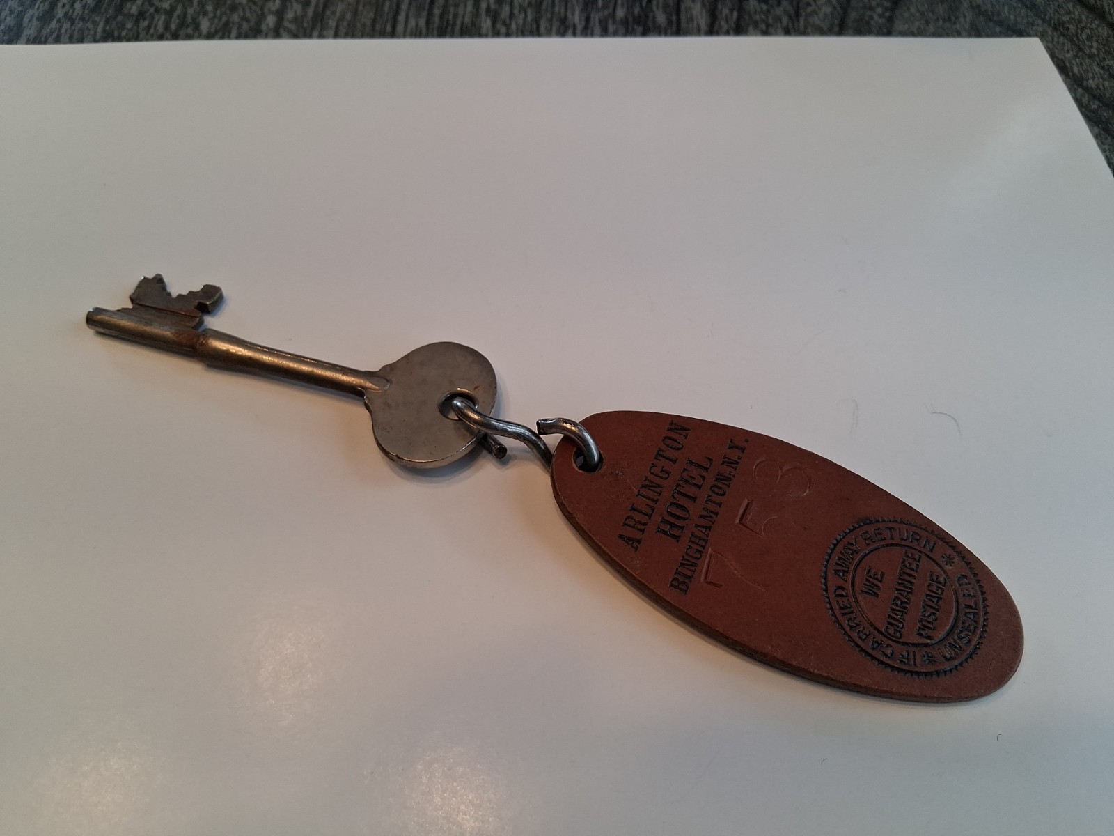 VTG Arlington Hotel Room Key Fob With Skeleton Key Binghamton, New York #753