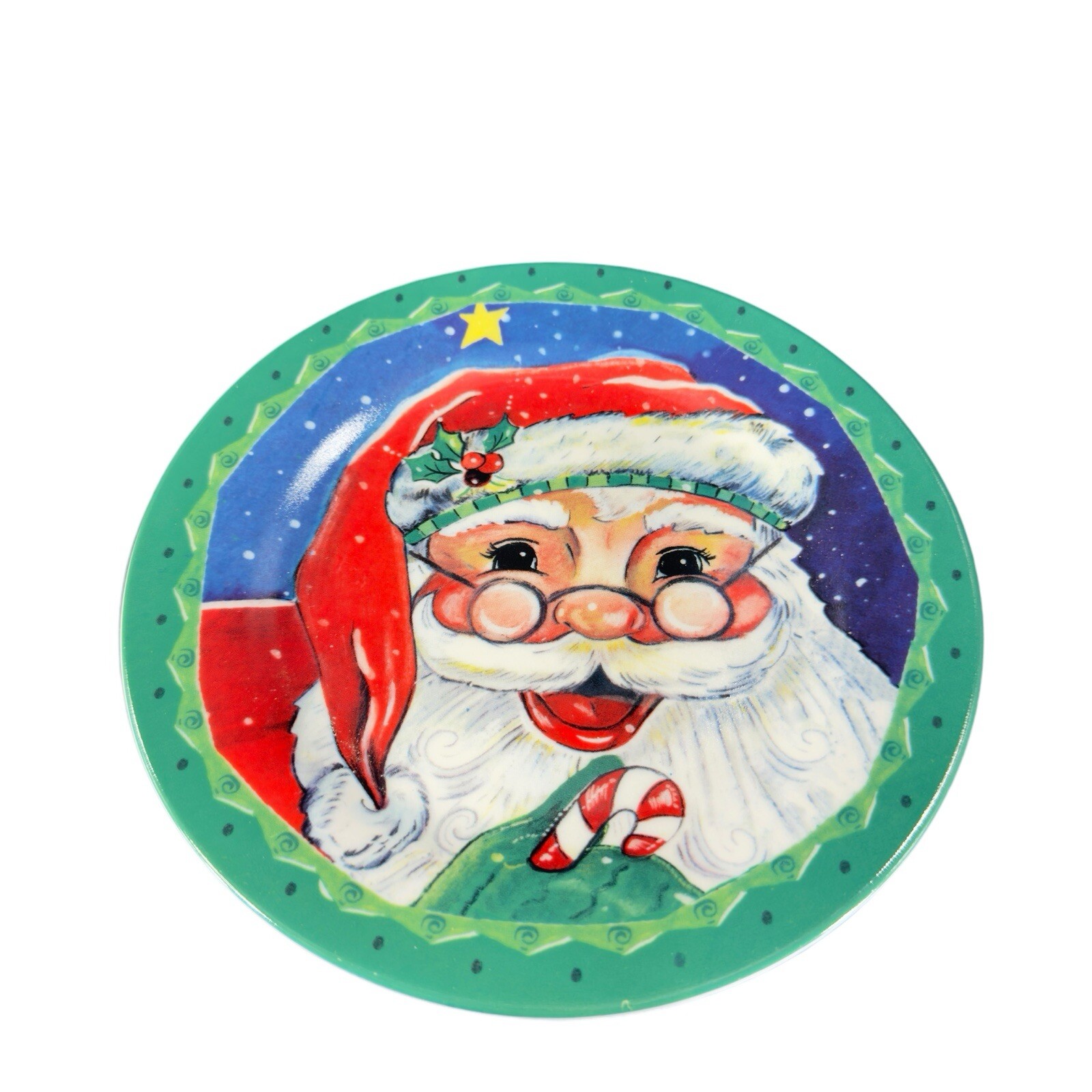 2006 Hobby Lobby Ceramic Round Dish Plate Set 4 Santa Claus Holiday Christmas