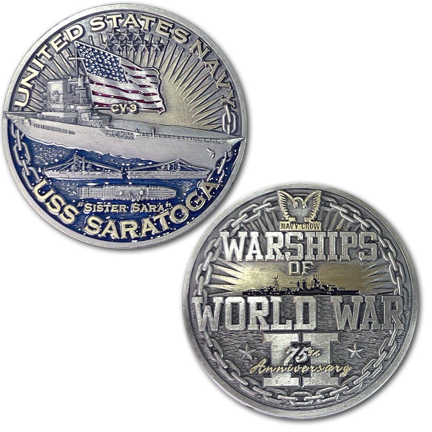 USS Saratoga CV-3 Aircraft Carrier Warships of World War 2 Collectible Coin